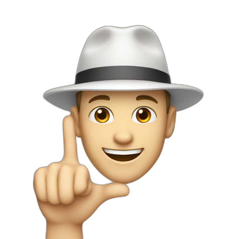 a-white-skin-man-wearing-a-hat-and-smiling-and-indicates-with-his-finger-to-the-front-(without-body-only-his-head-and-hand-that-its-finger-indicating)-emoji