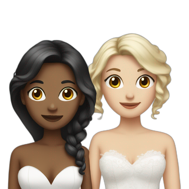 two-brides,-one-with-black-and-brown-long-hair,-the-other-with-very-short-blonde-hair-emoji