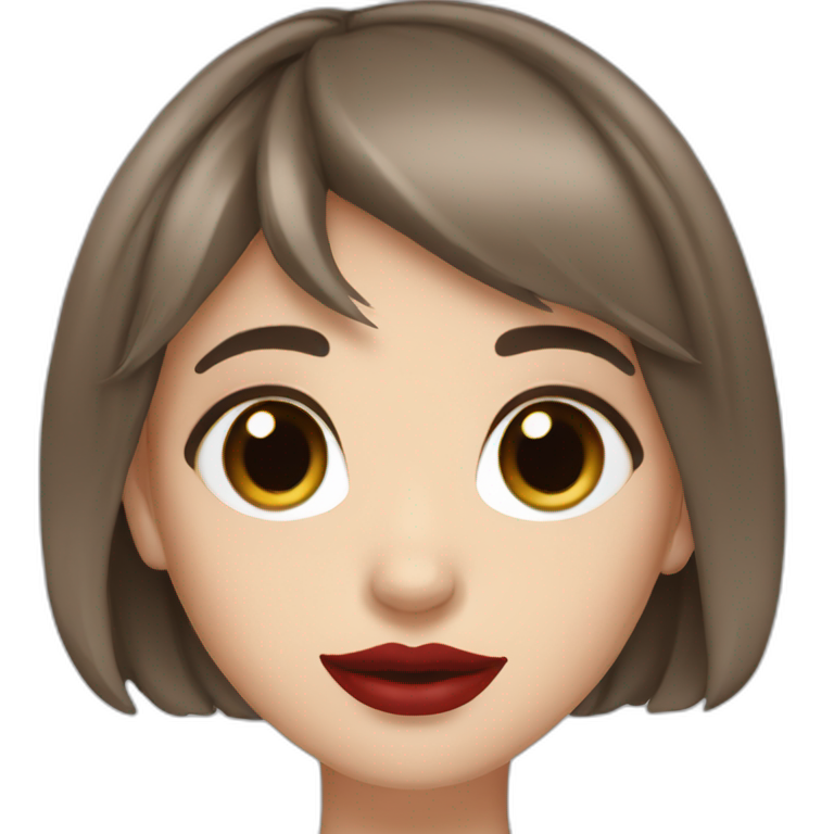 white-girl-with-short-dark-hair,-light-brown-eyes,-red-lipstick,-blush-and-wispy-bangs-emoji