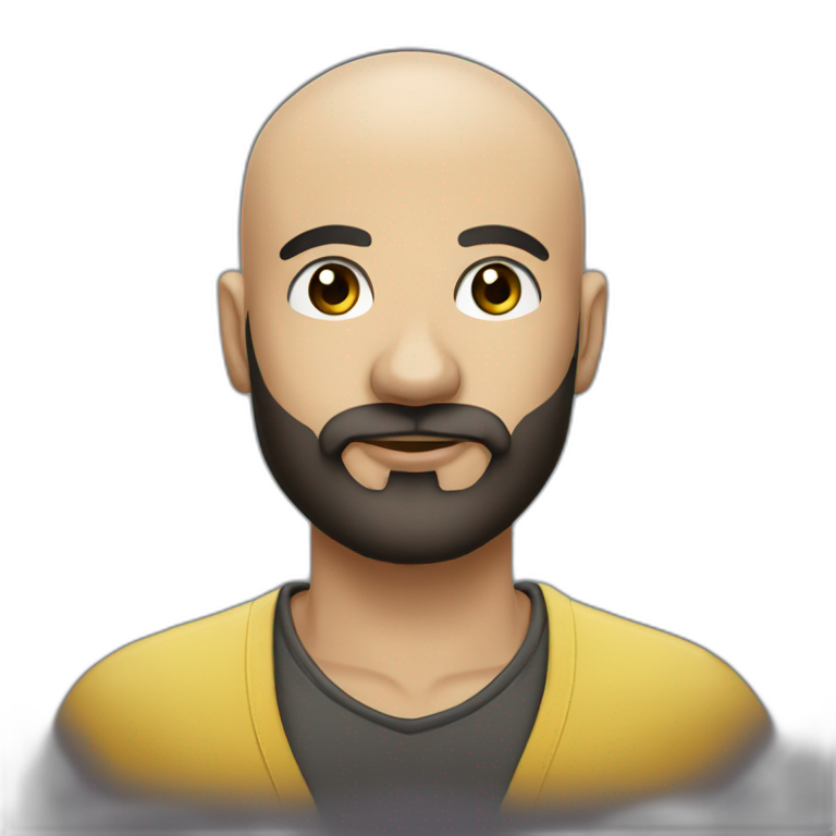 emoji-of-a-head-of-a-young-bald-brazilian-man-with-a-black-beard-and-dark-brown-eyes,-singer,-microfone-emoji