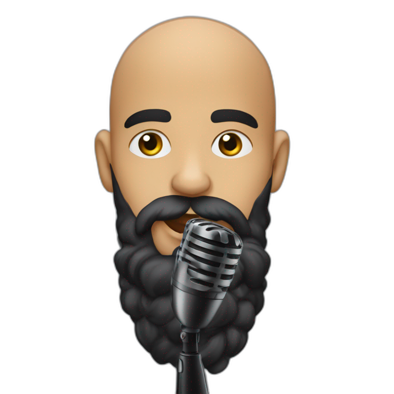 emoji-of-medium-shot-of-a-young-bald-brazilian-man-holding-a-microfone-like-a-jazz-singer,-with-a-black-beard-and-dark-eyes,-bald-young-man-emoji