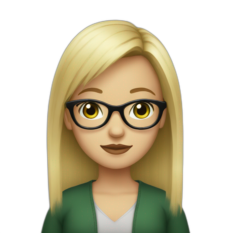a-girl-with-blonde-hair,-a-fringe,-dark-green-eyes-and-black-framed-glasses-emoji