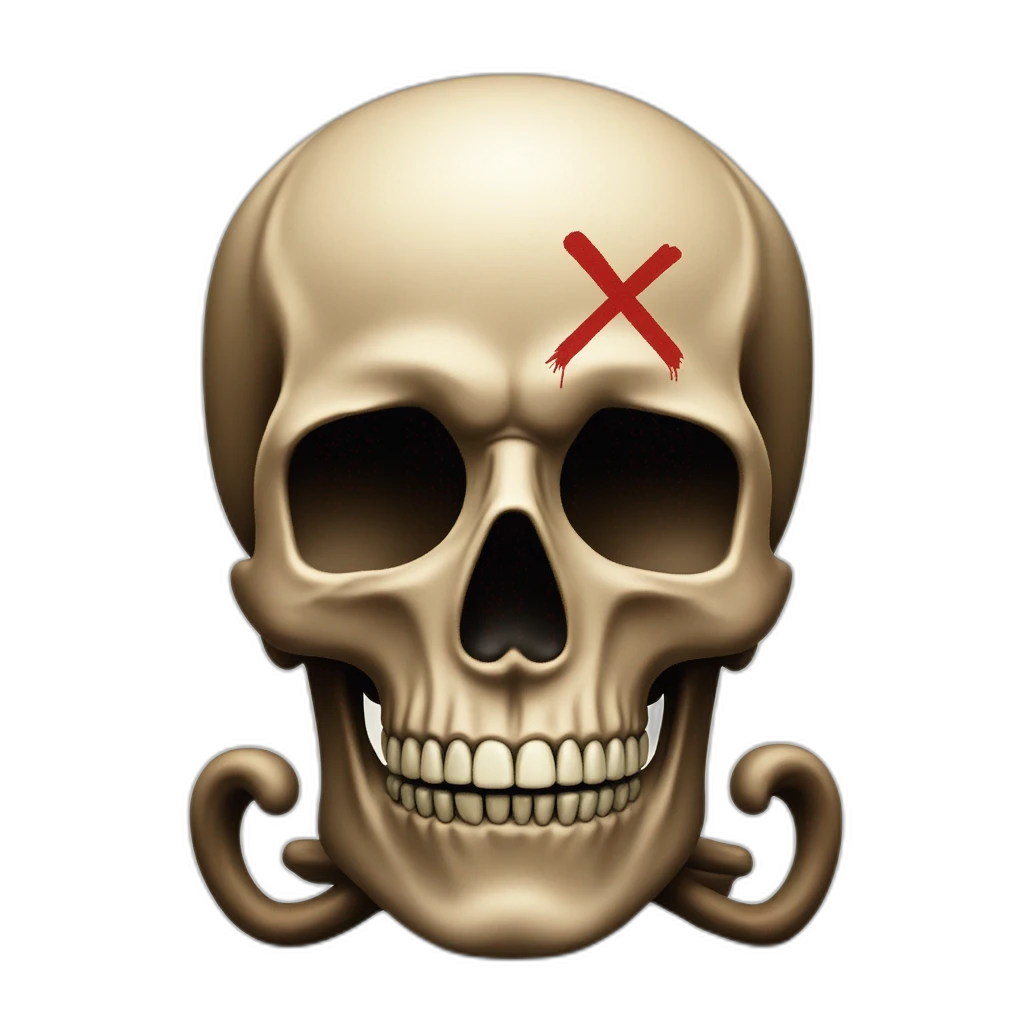 The skull that had its head blown up, two knuckles in the shape of the letter x on the back of the skull-emoji