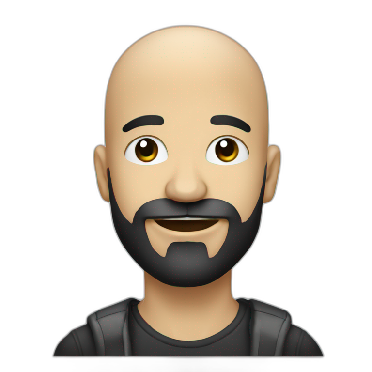 emoji-of-a-head-of-a-bald-young-brazilian-man-holding-a-microfone-like-a-singer,-with-a-black-beard-and-black-eyes,-emoji