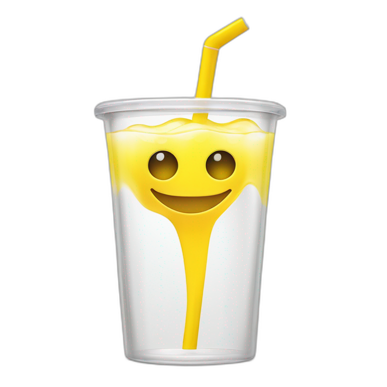 transparent-white-3d-bubble-with-eyes-and-smile-is-drinking-yellow-juice-through-a-straw-on-white-background,-minimalist-style-emoji
