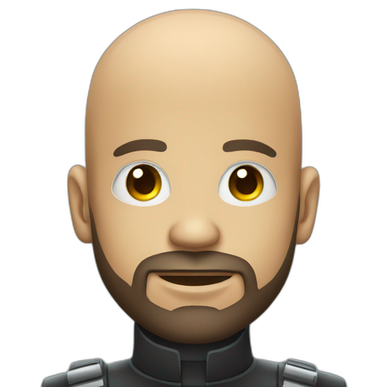 emoji-of-a-head-of-a-young-bald-brazilian-man-with-a-beard,-wering-a-futuristic-suit,-singer-emoji