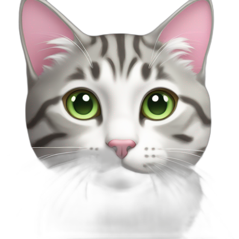 gray-and-white-tabby-cat-with-pink-nose,-green-eyes,-long-white-whiskers-and-tufts-on-ears-emoji