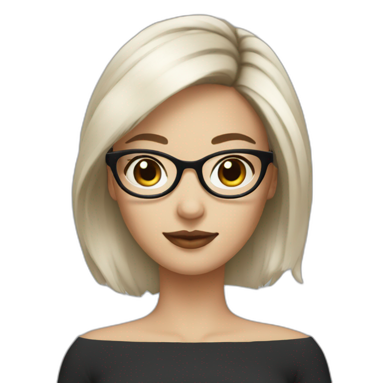 girl-designer,-short-greu-hair,-blue-eyes-and-black-rounded-glasses-emoji