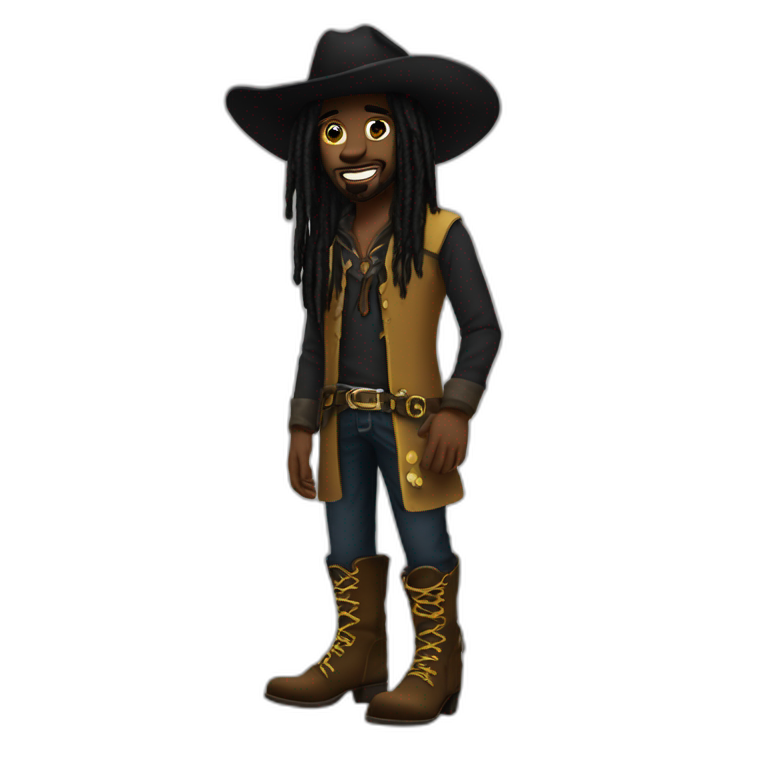 jerktunez-a-black-man-long-dreadslocks-wearing-some-cowboy-boots-black-&-gold-emoji
