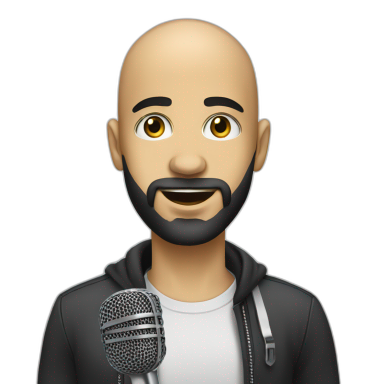 emoji-of-a-head-of-a-young-bald-brazilian-man-holding-a-microfone-like-a-singer,-with-a-black-beard-and-dark-eyes,-emoji