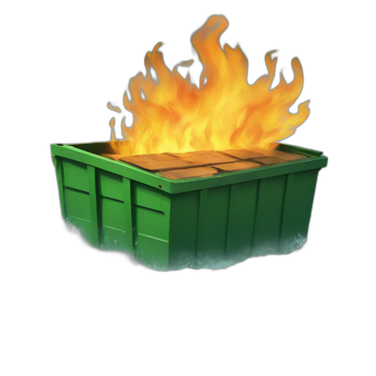 Dumpster on fire floating down a river-emoji