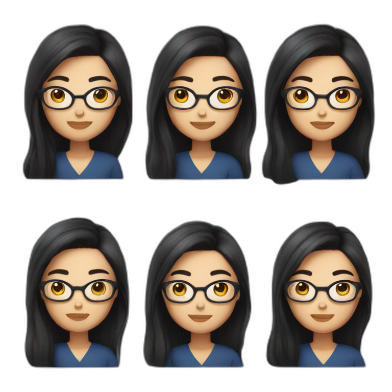 filipina-woman,-fair-skin,-square-face-with-rectangular-glasses,-long-black-hair-emoji