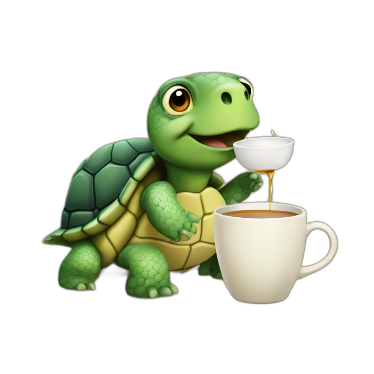 A turtle drinking tea while she sit-emoji