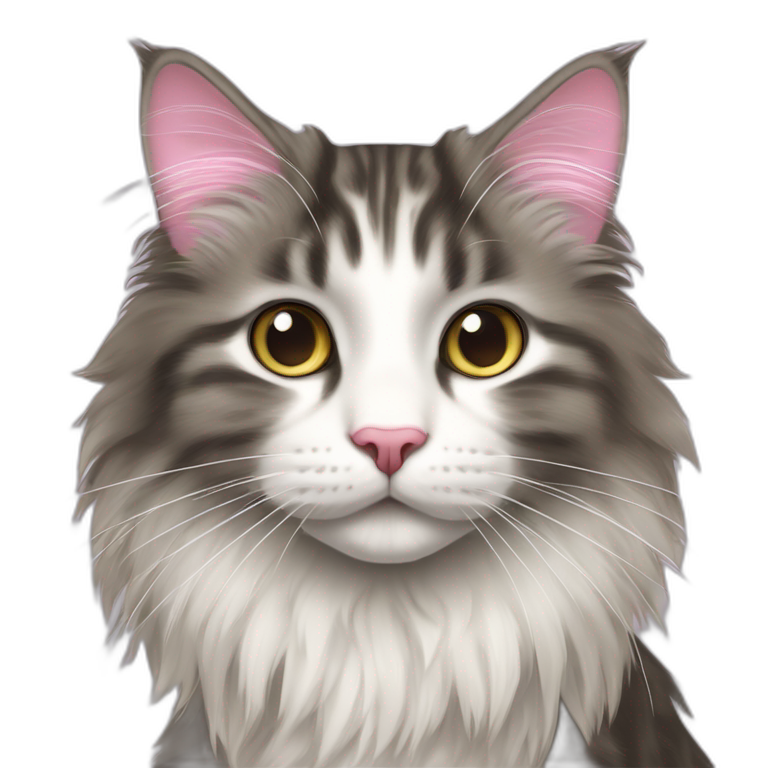 short-haired-norwegian-forest-cat-with-pink-nose,-long-white-whiskers-and-tufts-on-ears-emoji