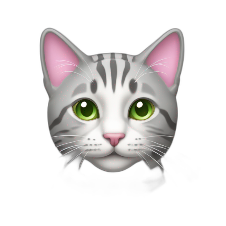gray-and-white-tabby-cat-with-pink-nose,-green-eyes,-long-white-whiskers-and-tufts-on-ears-emoji-emoji